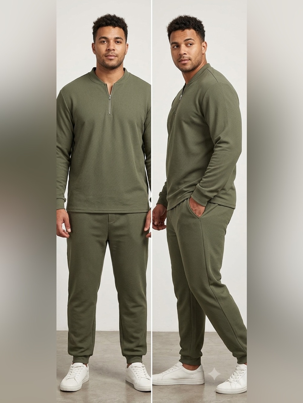 COOFANDY Olive Green Quarter-Zip Jogger Sweatpants Set